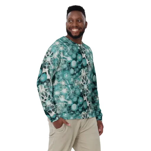 Aqua Neural Bloom on a Sweatshirt