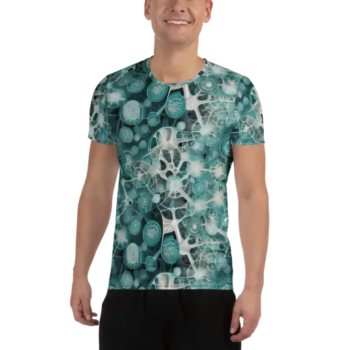 Aqua Neural Bloom on a Men's Athletic T-Shirt