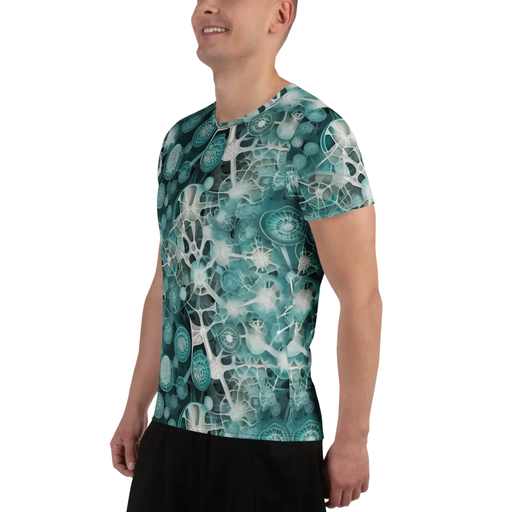 Aqua Neural Bloom on Men's Athletic T-Shirt — Left