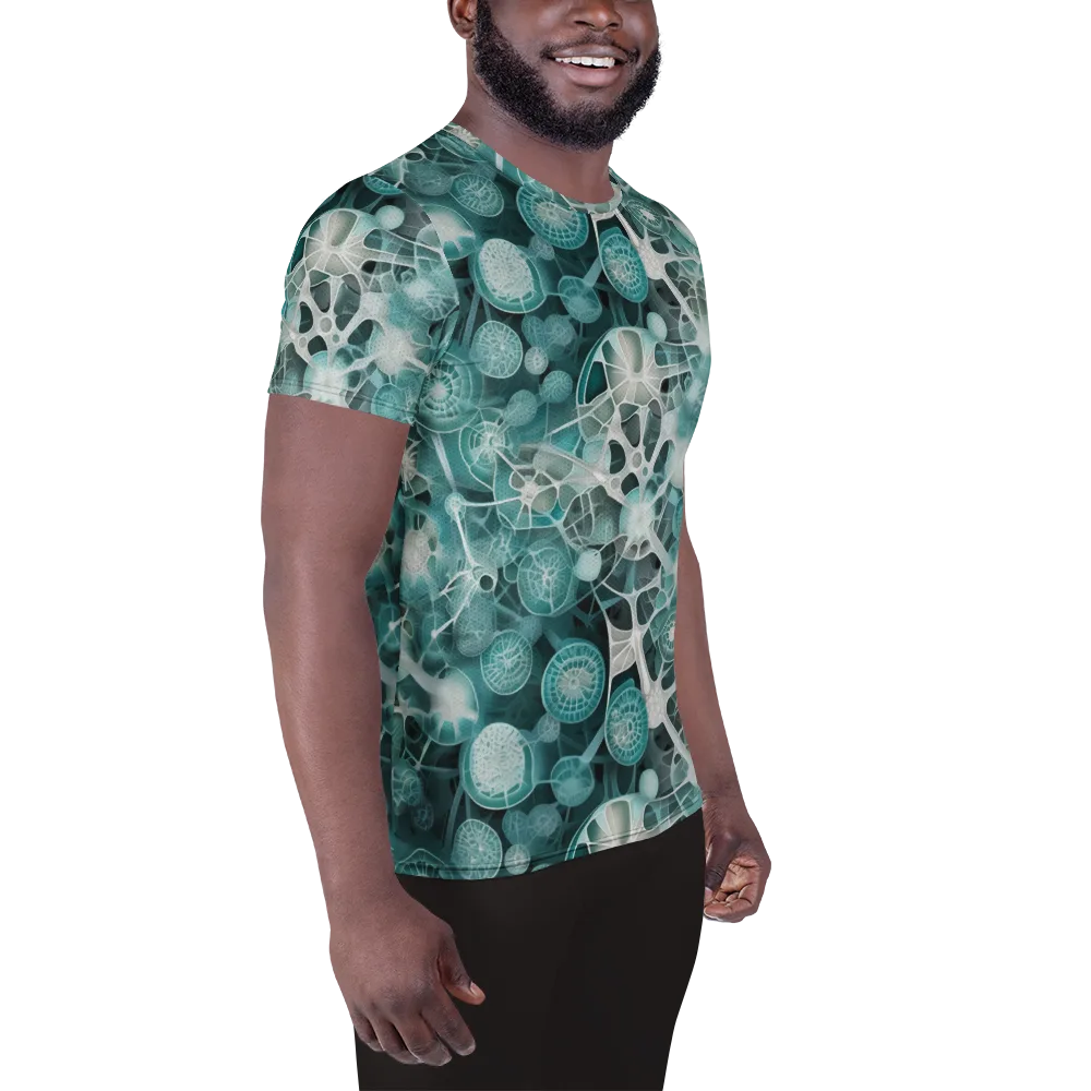 Aqua Neural Bloom on Men's Athletic T-Shirt — Right