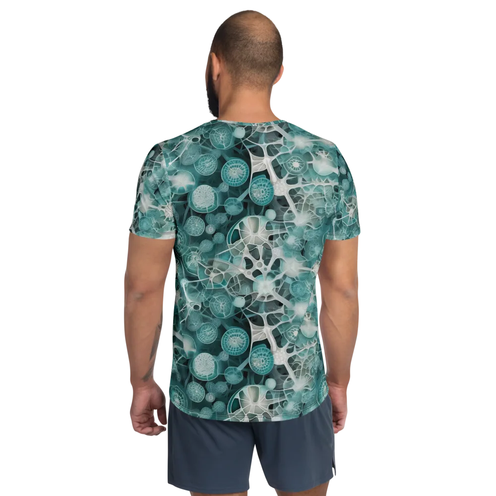 Aqua Neural Bloom on Men's Athletic T-Shirt — Back