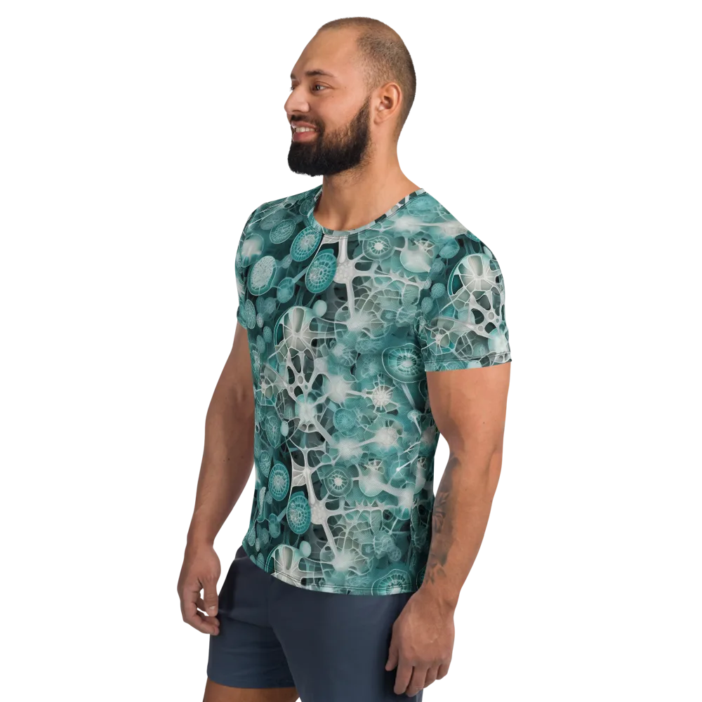 Aqua Neural Bloom on Men's Athletic T-Shirt — Left