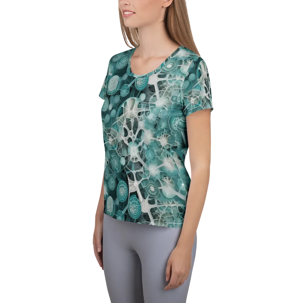 Aqua Neural Bloom on Women's Athletic T-Shirt — Left
