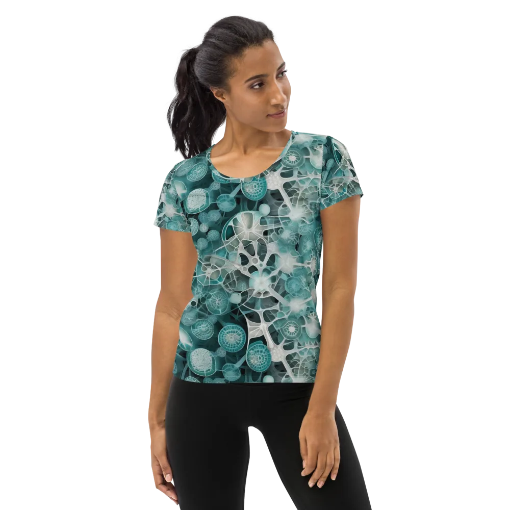 Aqua Neural Bloom on Women's Athletic T-Shirt — Front