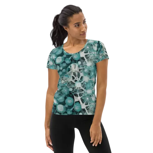 Aqua Neural Bloom on a Women's Athletic T-Shirt