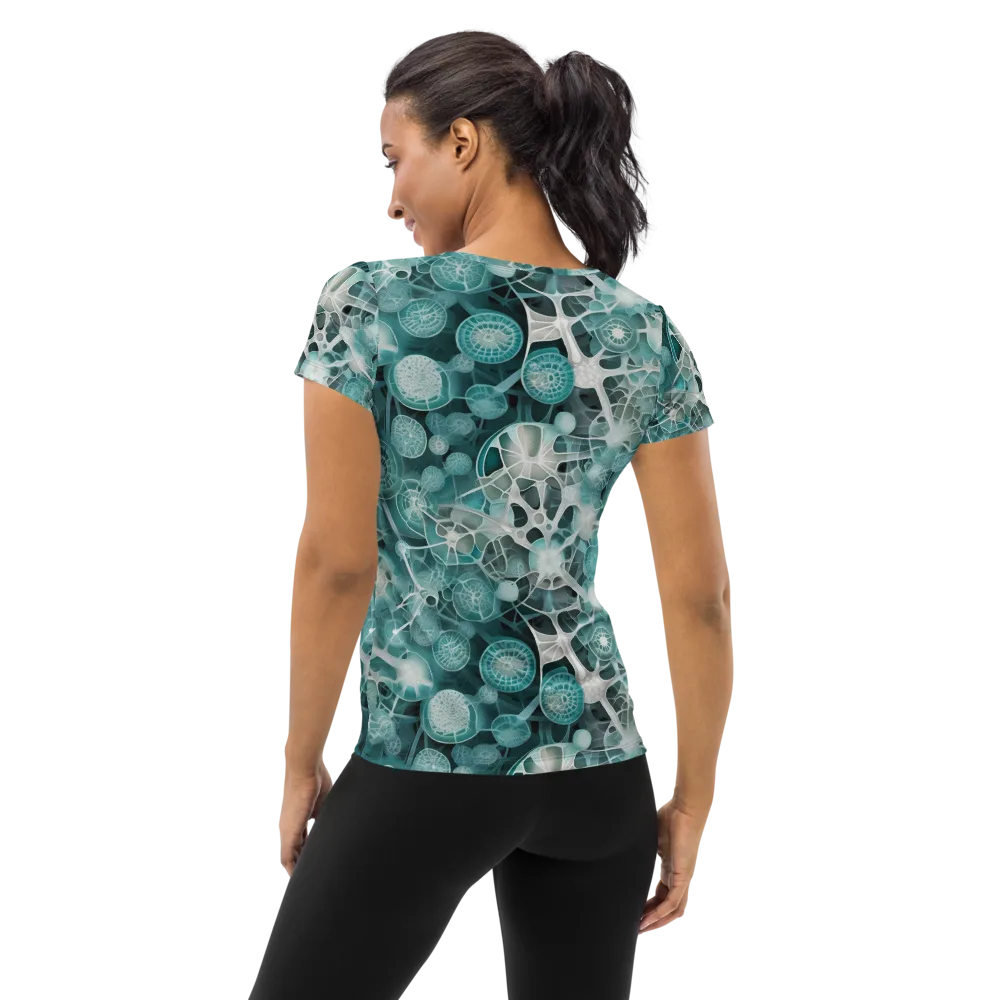 Aqua Neural Bloom on Women's Athletic T-Shirt — Back