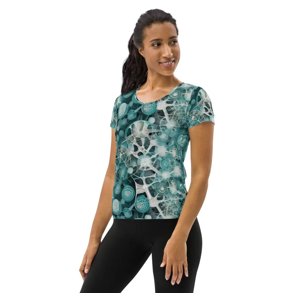 Aqua Neural Bloom on Women's Athletic T-Shirt — Left