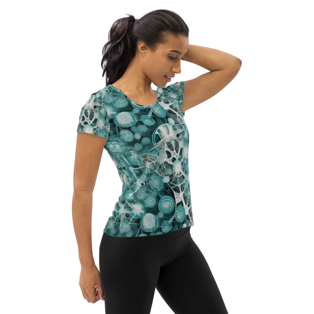 Aqua Neural Bloom on Women's Athletic T-Shirt — Right