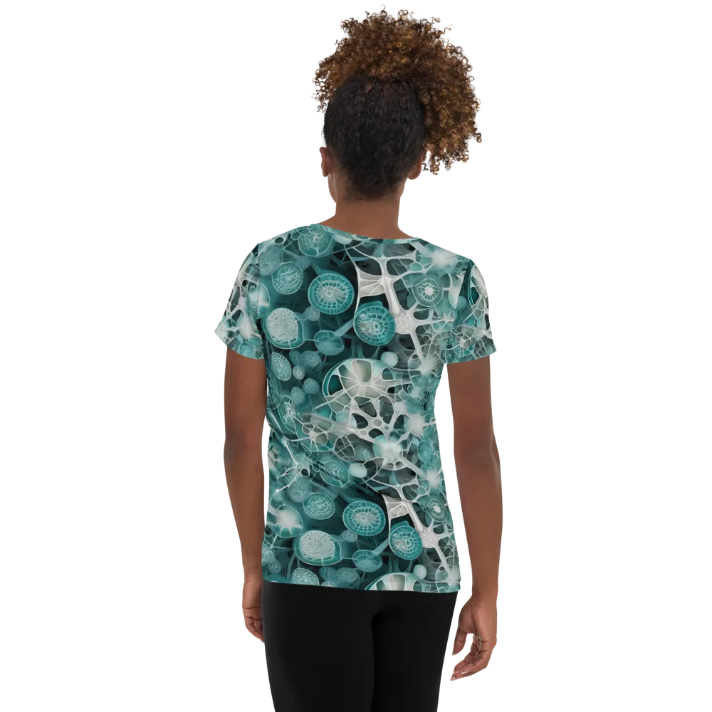 Aqua Neural Bloom on Women's Athletic T-Shirt — Back