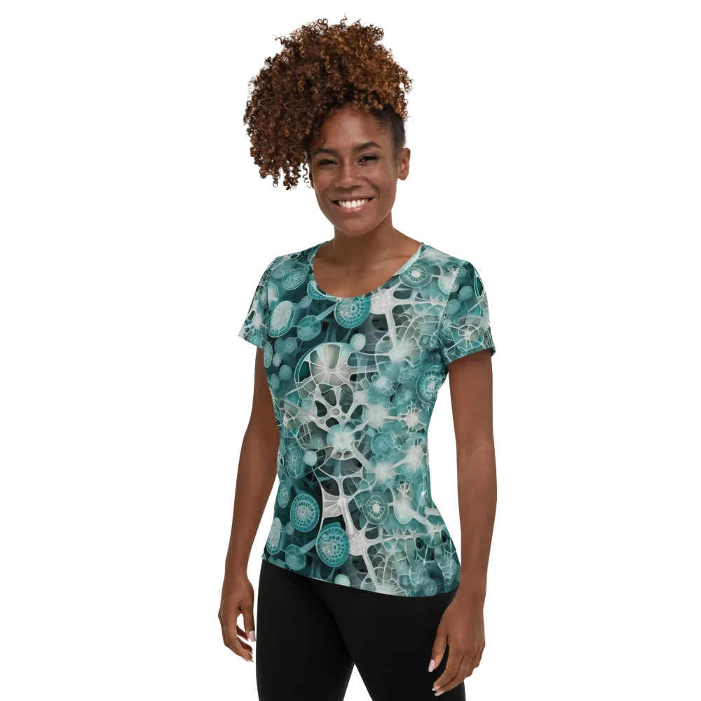 Aqua Neural Bloom on Women's Athletic T-Shirt — Left