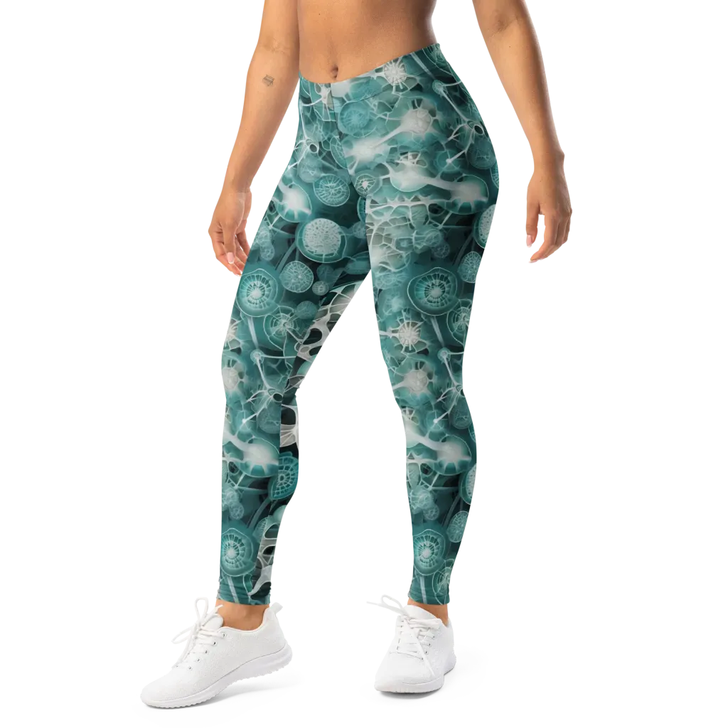 Aqua Neural Bloom on Leggings — Left Front