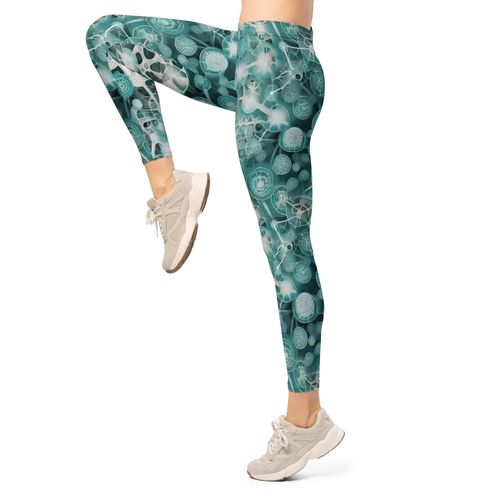 Aqua Neural Bloom on Leggings — Left