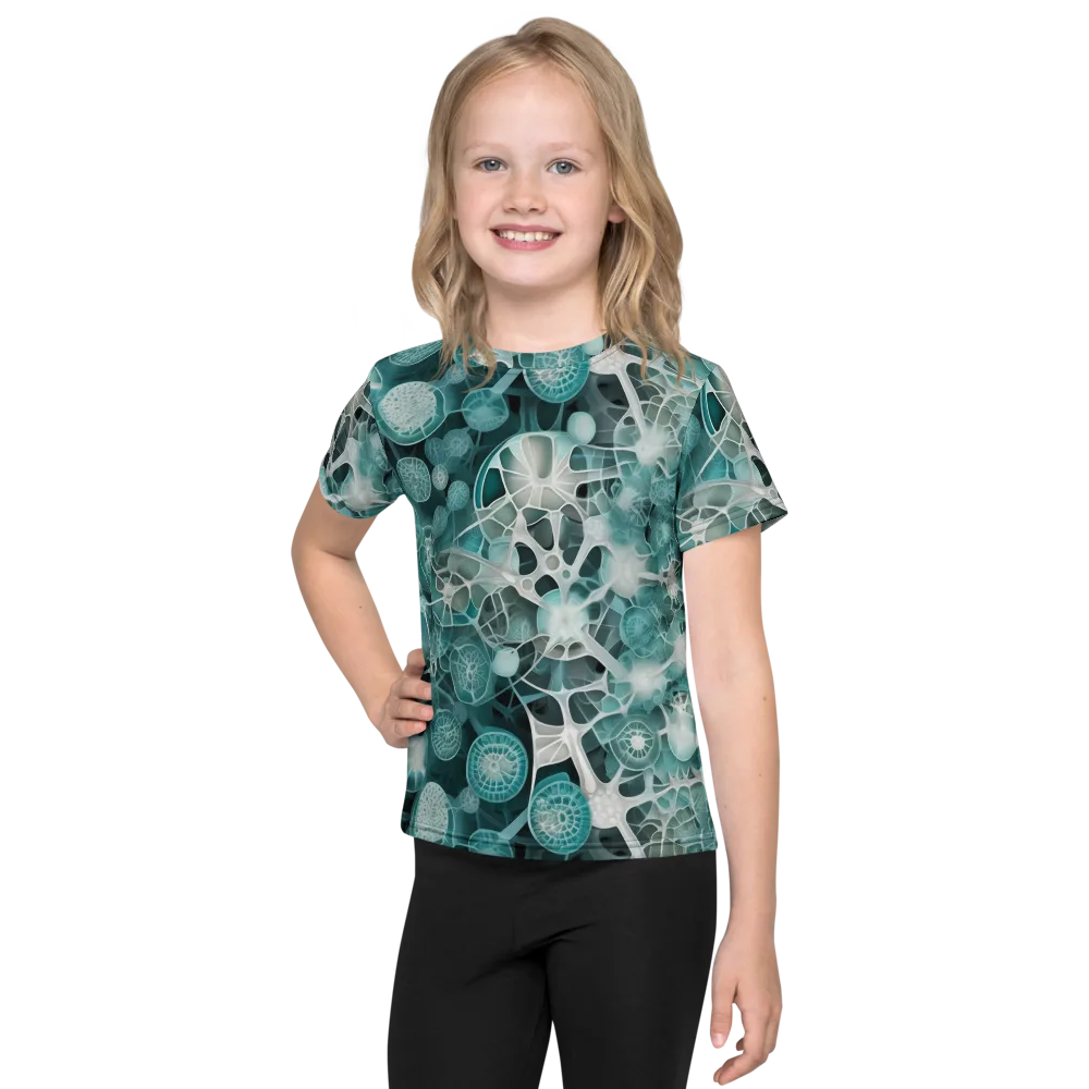 Aqua Neural Bloom on Kids Crew Neck T-Shirt — Front