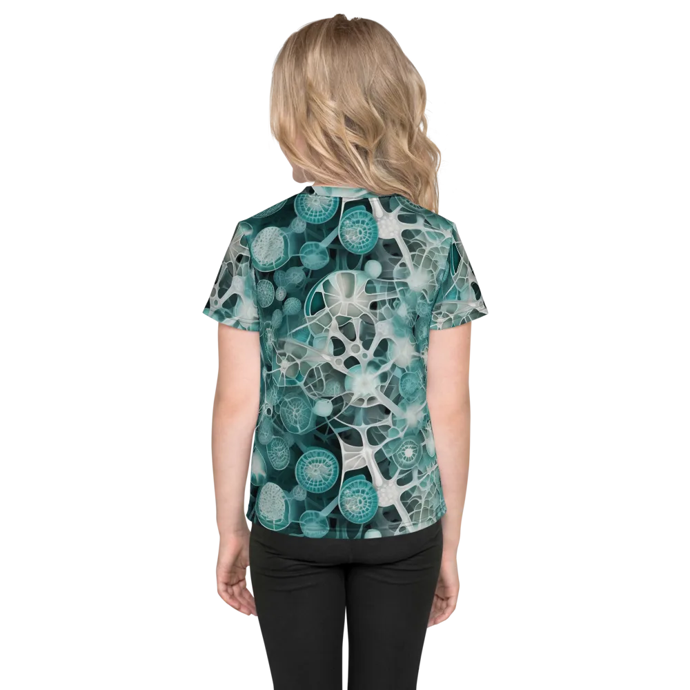 Aqua Neural Bloom on Kids Crew Neck T-Shirt — Back