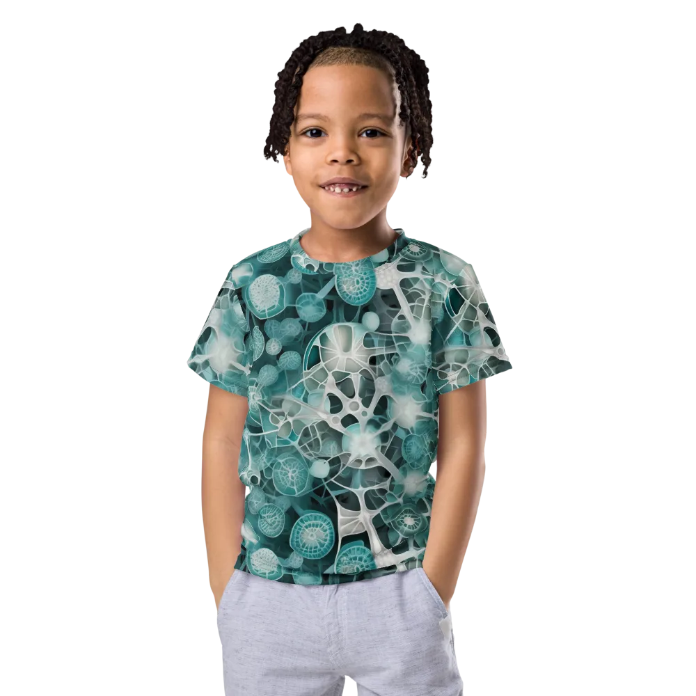 Aqua Neural Bloom on Kids Crew Neck T-Shirt — Front