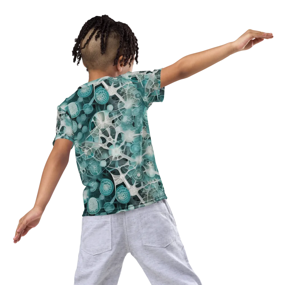 Aqua Neural Bloom on Kids Crew Neck T-Shirt — Back