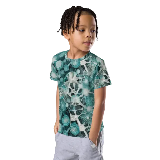 Aqua Neural Bloom on a Kids Crew Neck T-Shirt