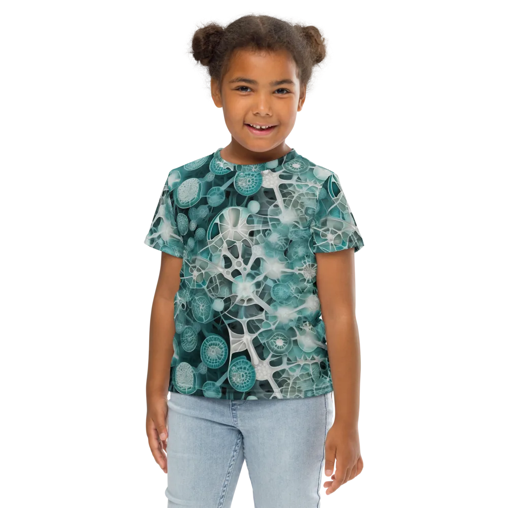 Aqua Neural Bloom on Kids Crew Neck T-Shirt — Front