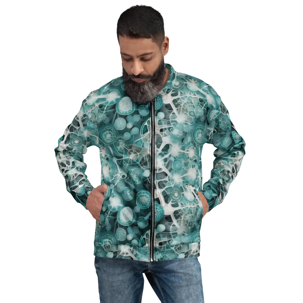 Aqua Neural Bloom on Bomber Jacket — Front