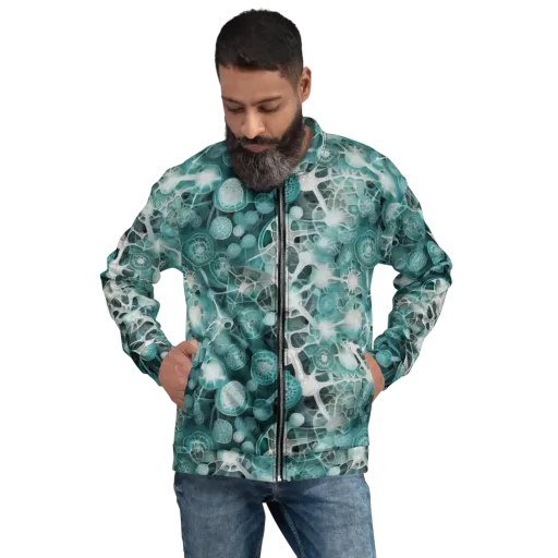 Aqua Neural Bloom on a Bomber Jacket