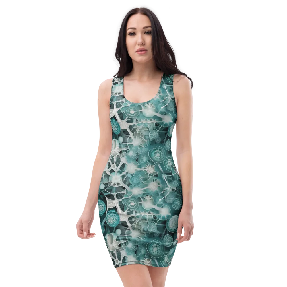 Aqua Neural Bloom on Bodycon Dress — Front