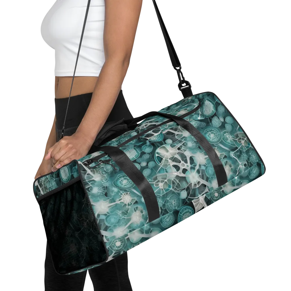 Aqua Neural Bloom on Duffle Bag — Front