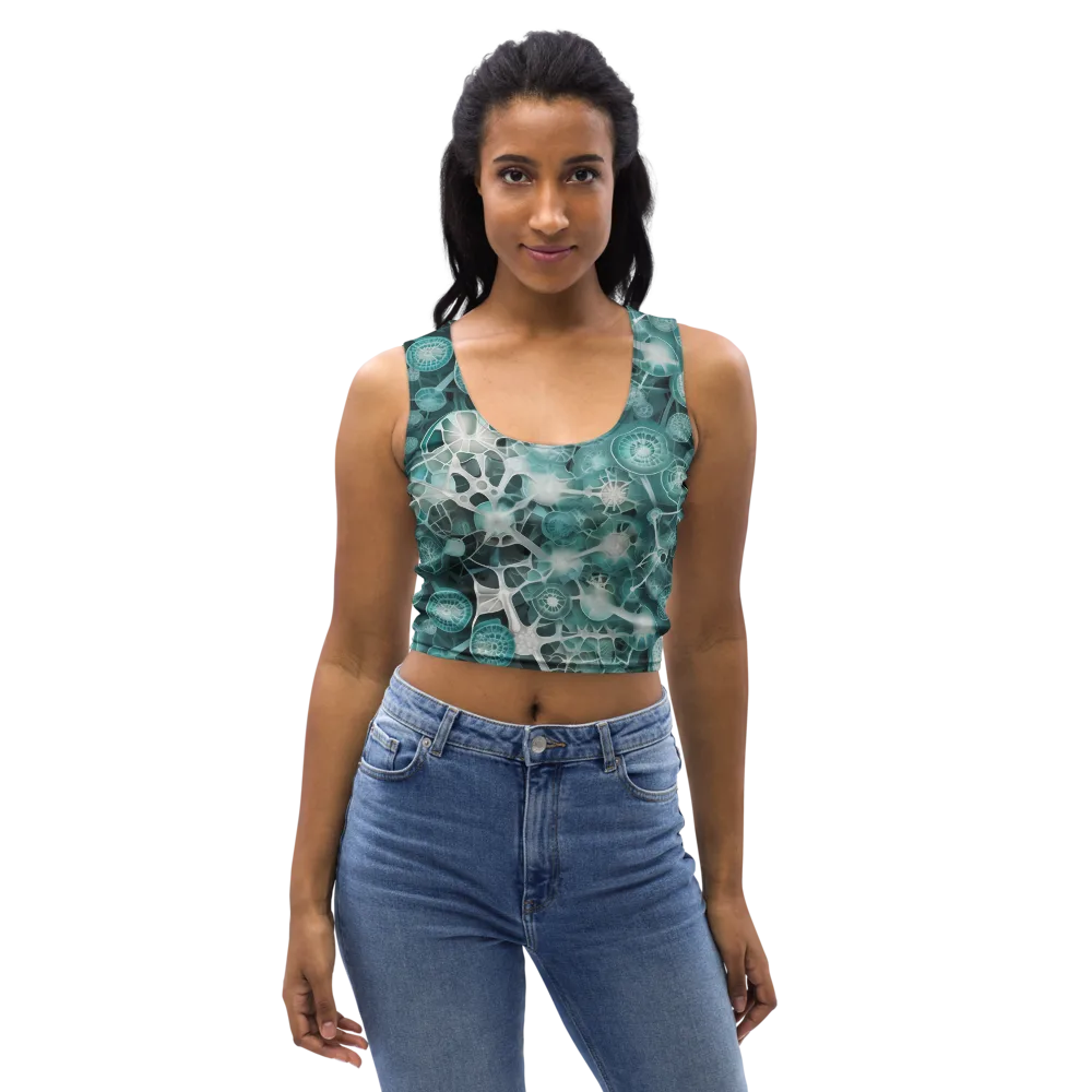 Aqua Neural Bloom on Crop Top — Front