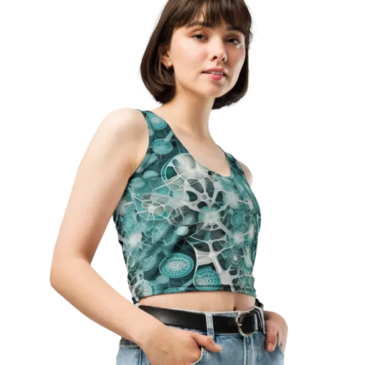 Aqua Neural Bloom on a Crop Top