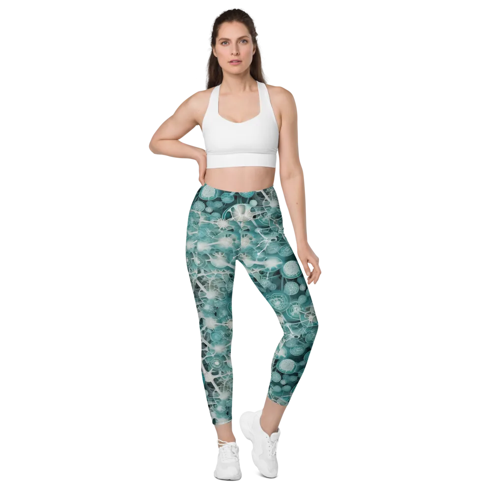 Aqua Neural Bloom on Leggings with Pockets — Front
