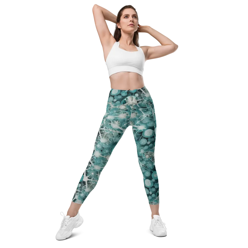 Aqua Neural Bloom on Leggings with Pockets — Front