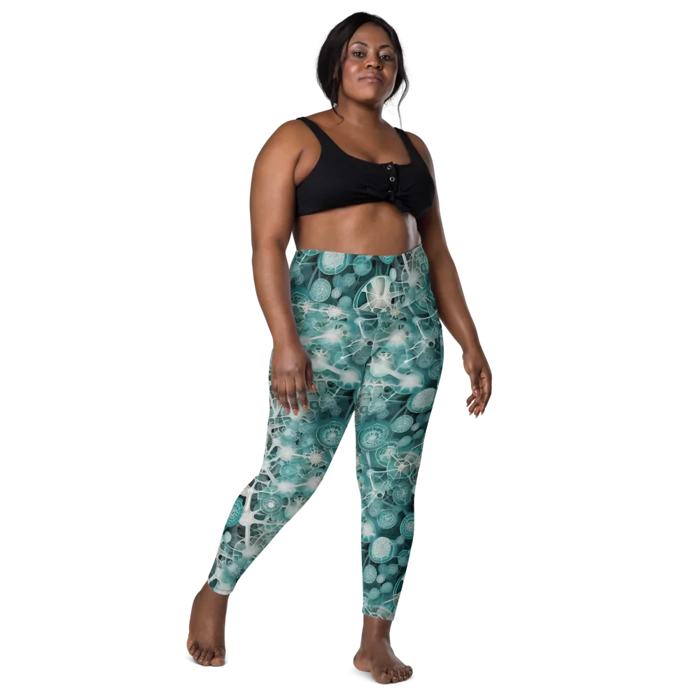 Aqua Neural Bloom on Leggings with Pockets — Front
