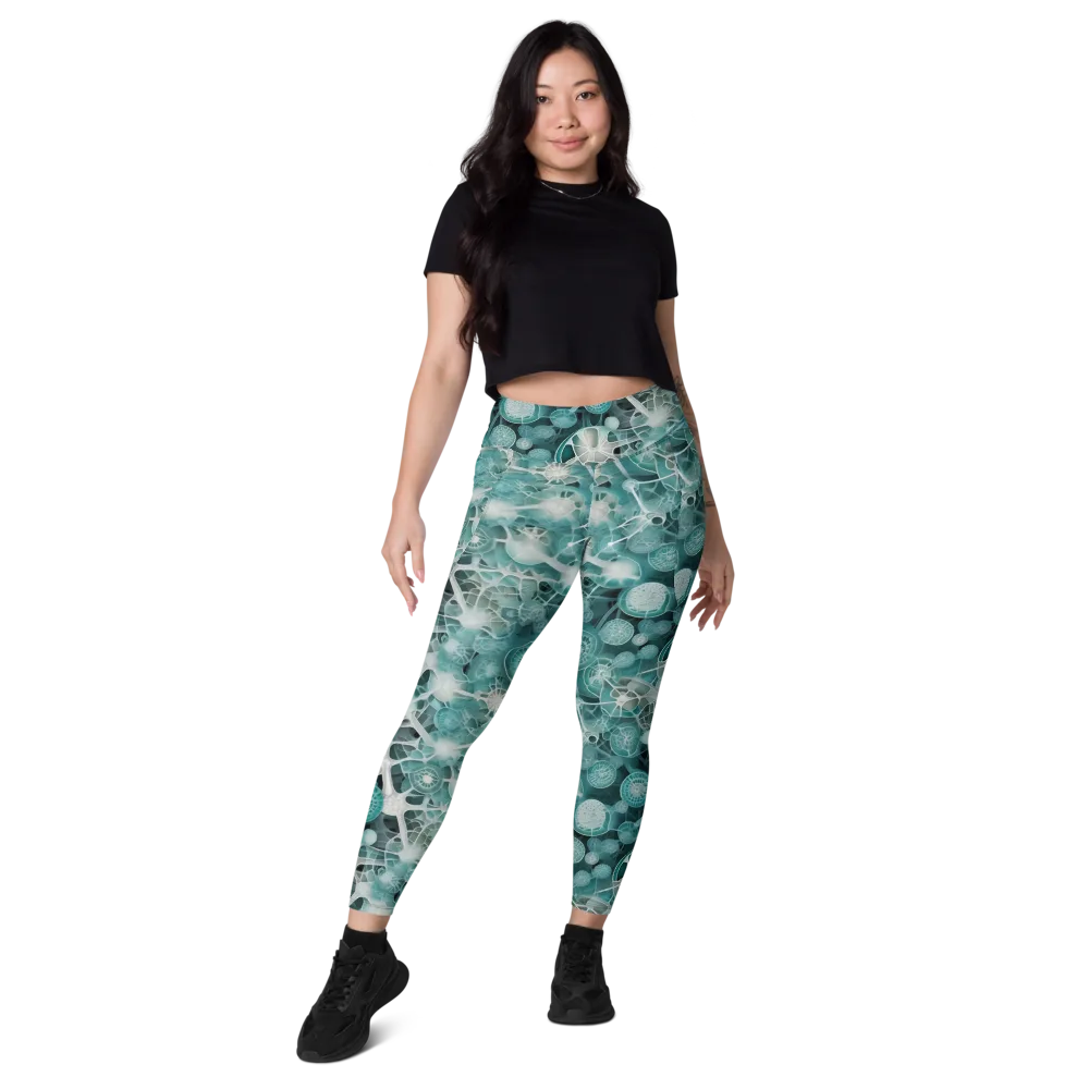 Aqua Neural Bloom on Leggings with Pockets — Front