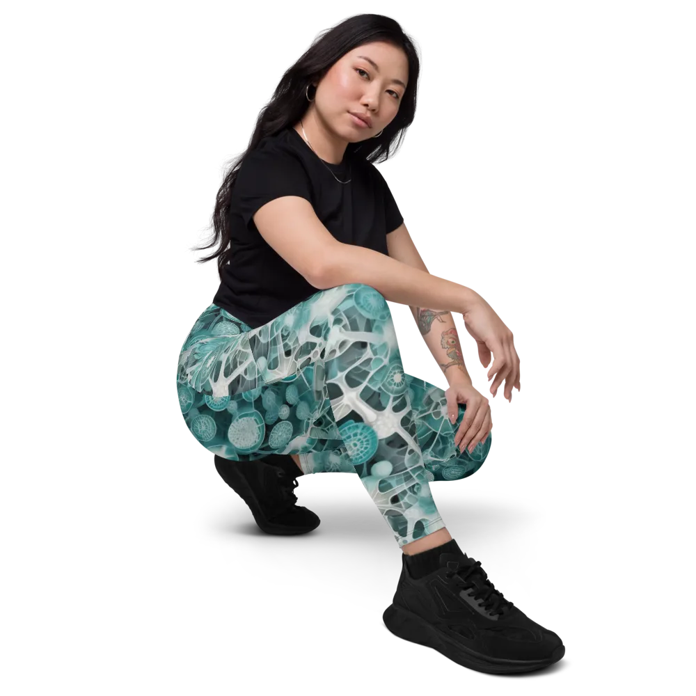 Aqua Neural Bloom on Leggings with Pockets — Right Front
