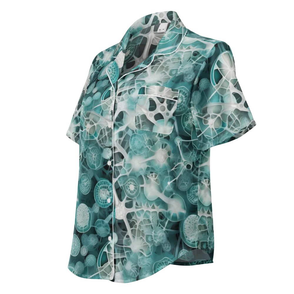 Aqua Neural Bloom on Women's Short Sleeve Pajama Top — Left Front