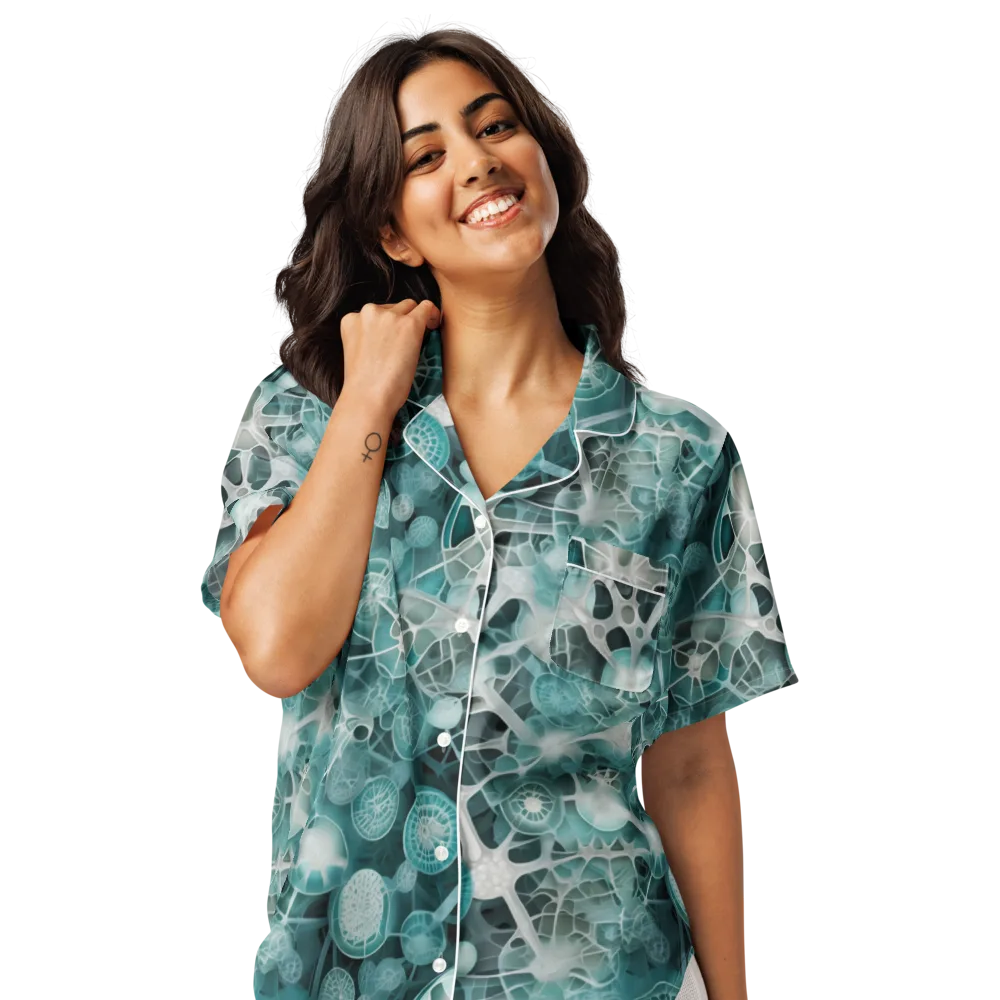 Aqua Neural Bloom on Women's Short Sleeve Pajama Top — Front