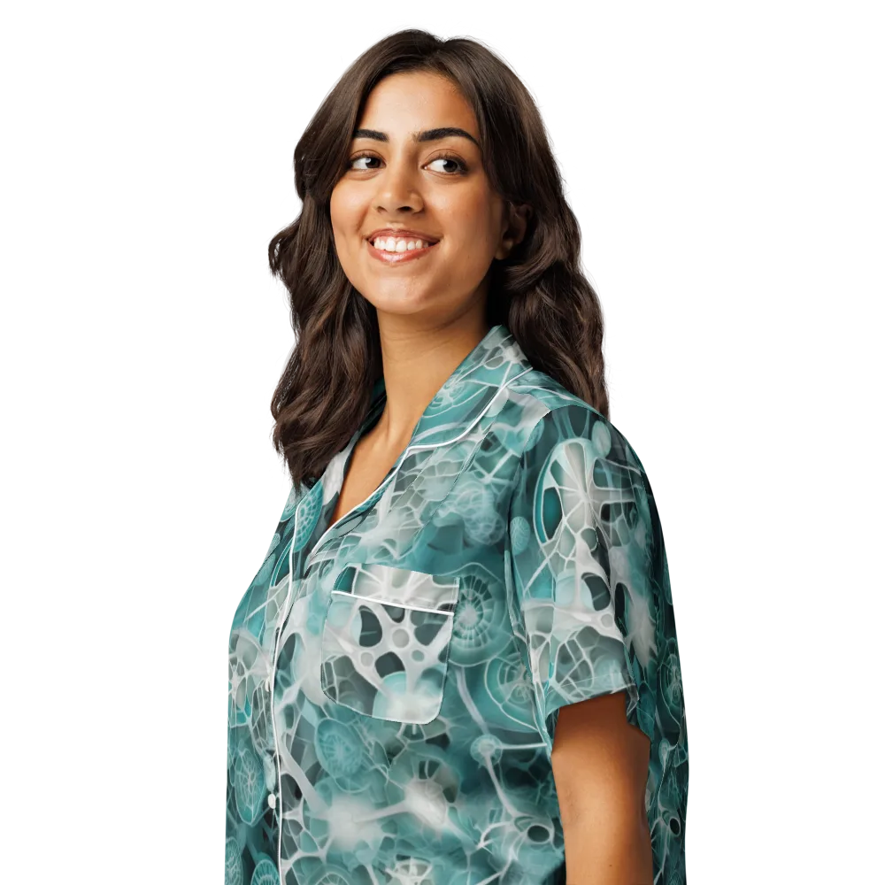Aqua Neural Bloom on Women's Short Sleeve Pajama Top — Left Front