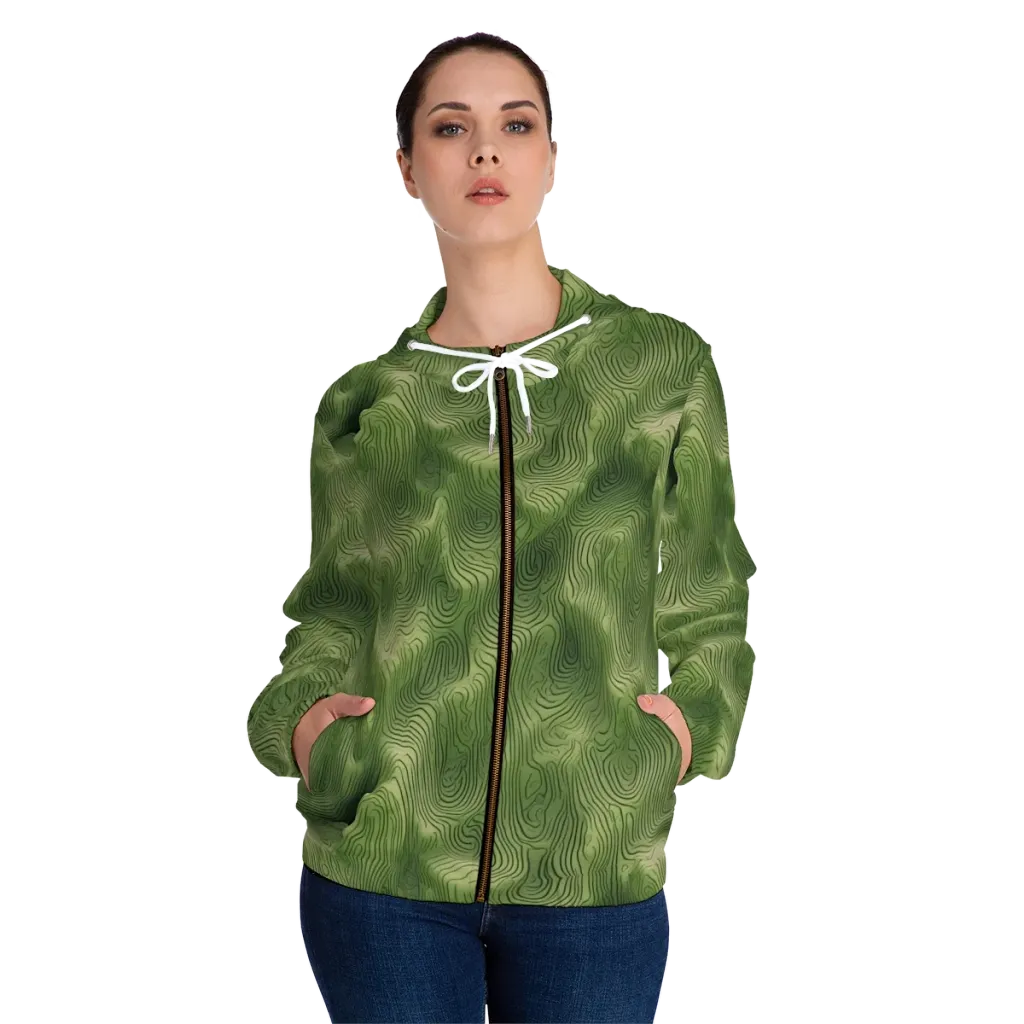 Verdant Contour on Women's Full-Zip Hoodie — Front On Person