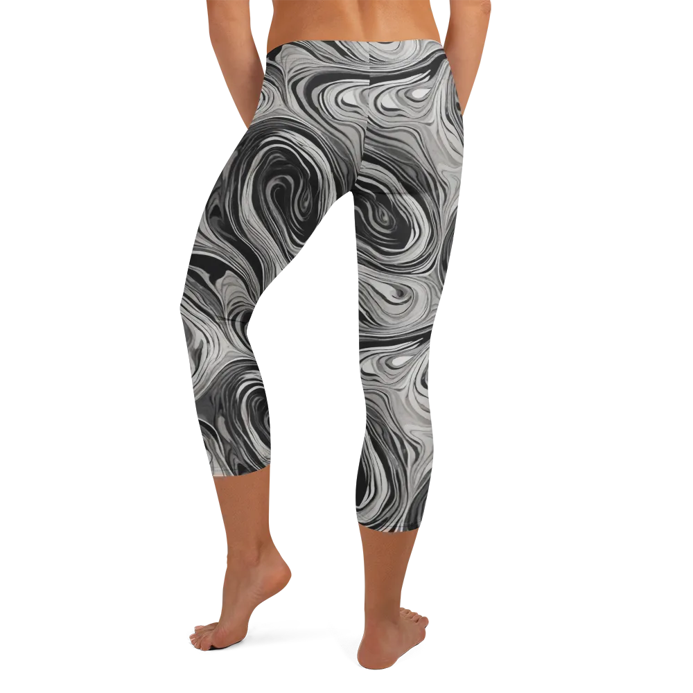 Monochrome Tide on Capri Leggings — Back