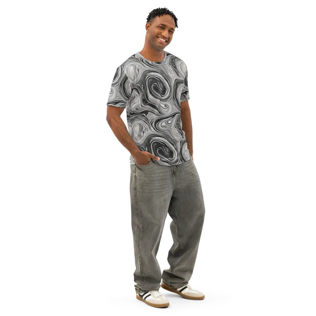 Monochrome Tide on Men's Cotton Crew Neck T-Shirt — Right Front