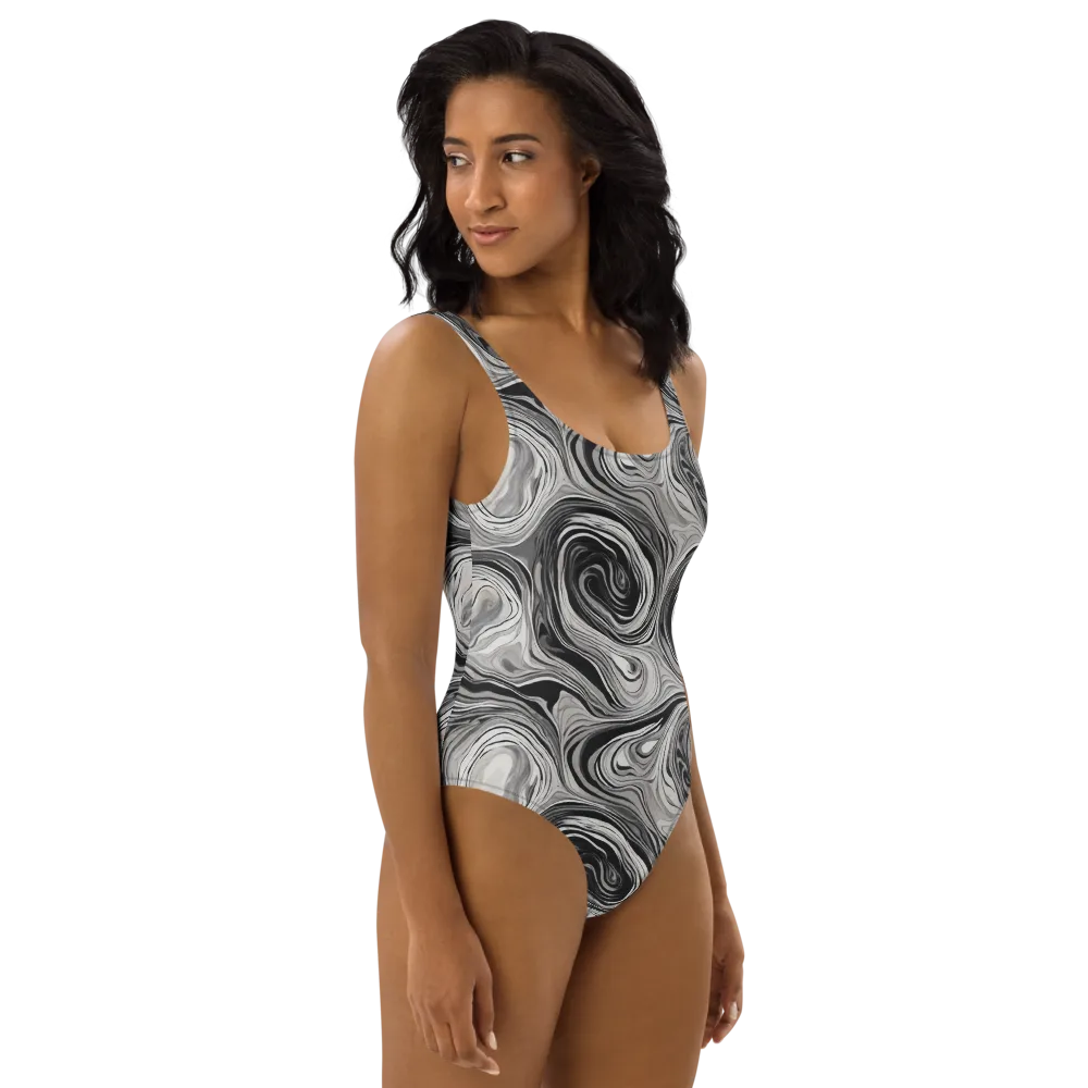 Monochrome Tide on One-Piece Swimsuit — Right