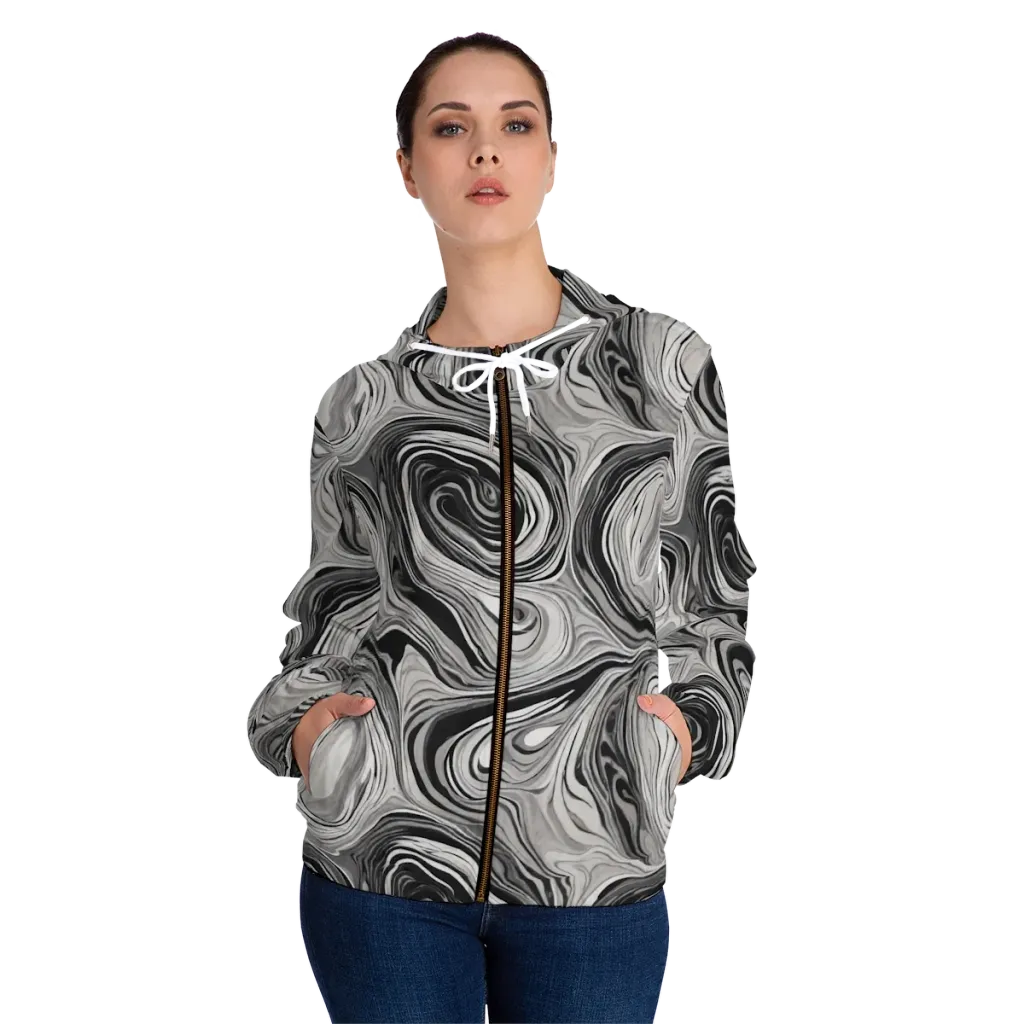 Monochrome Tide on Women's Full-Zip Hoodie — Front On Person