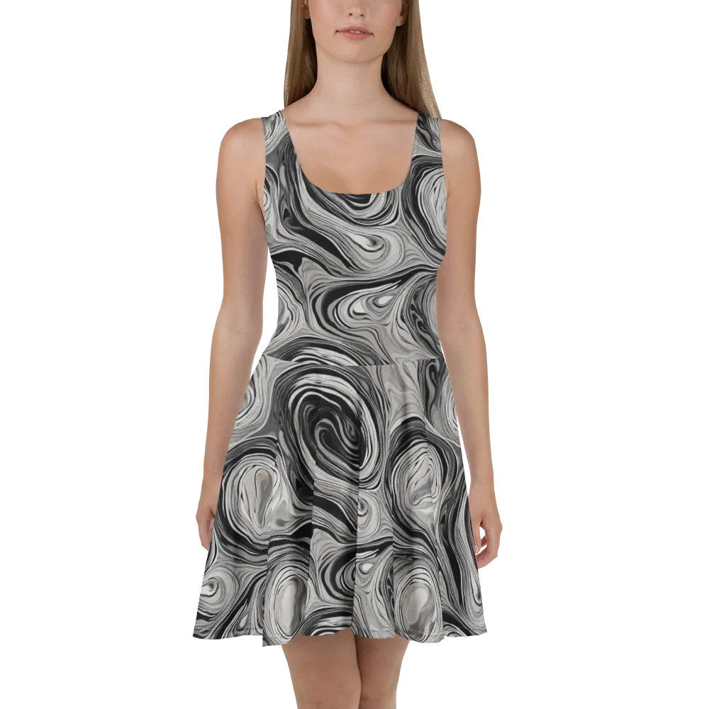 Monochrome Tide on Skater Dress — Front