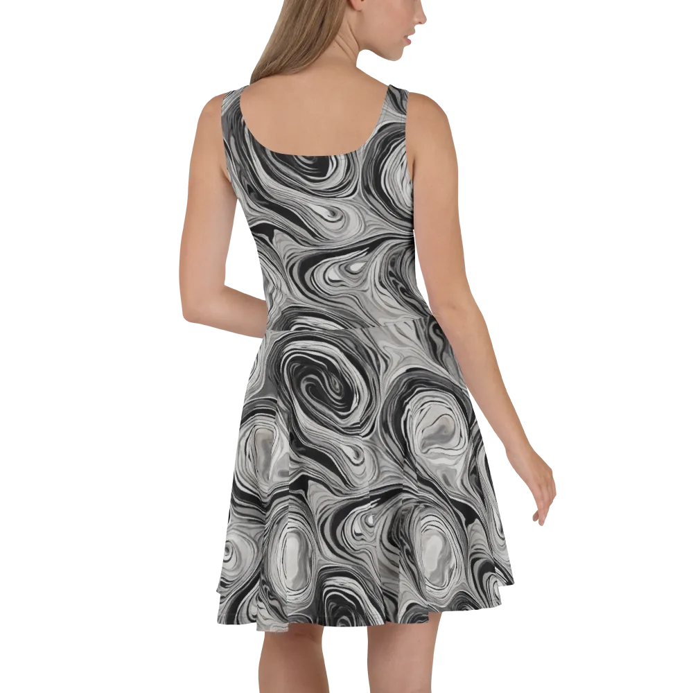 Monochrome Tide on Skater Dress — Back