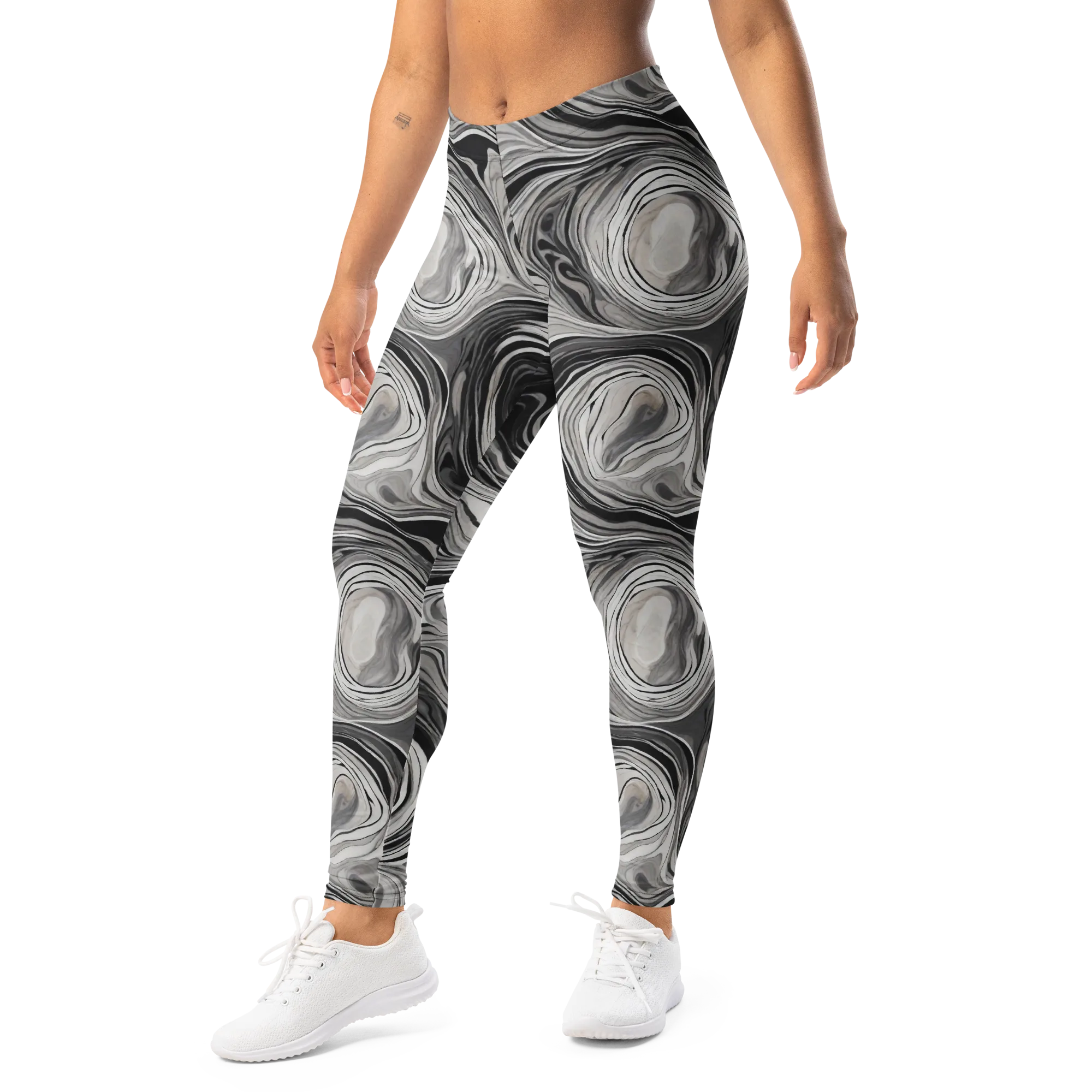 Monochrome Tide on Leggings — Left Front