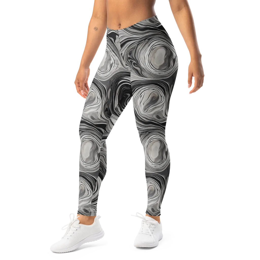Monochrome Tide on Leggings — Left Front