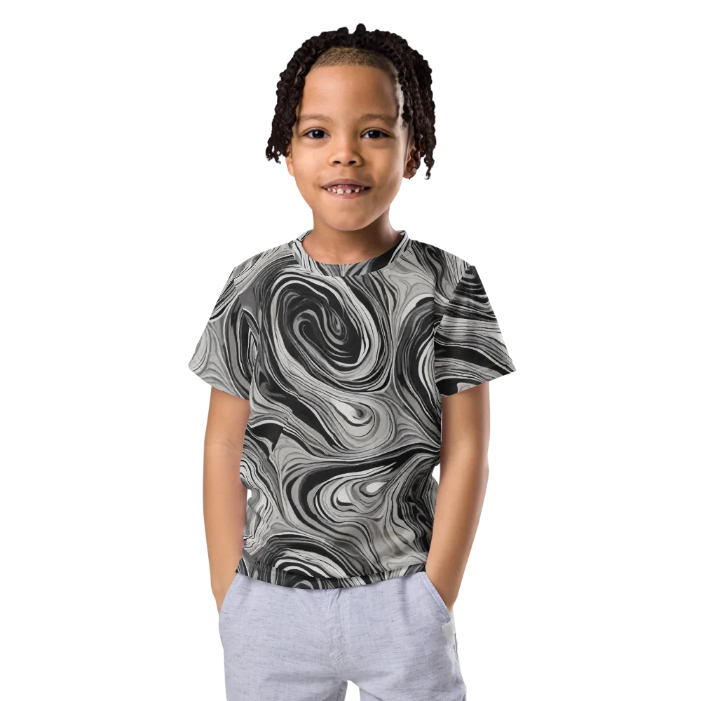 Monochrome Tide on Kids Crew Neck T-Shirt — Front
