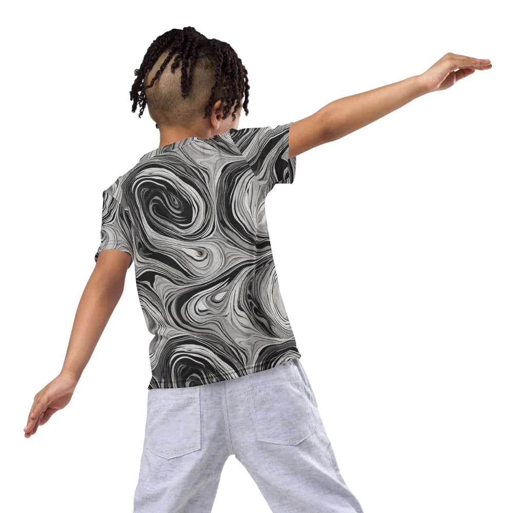 Monochrome Tide on Kids Crew Neck T-Shirt — Back