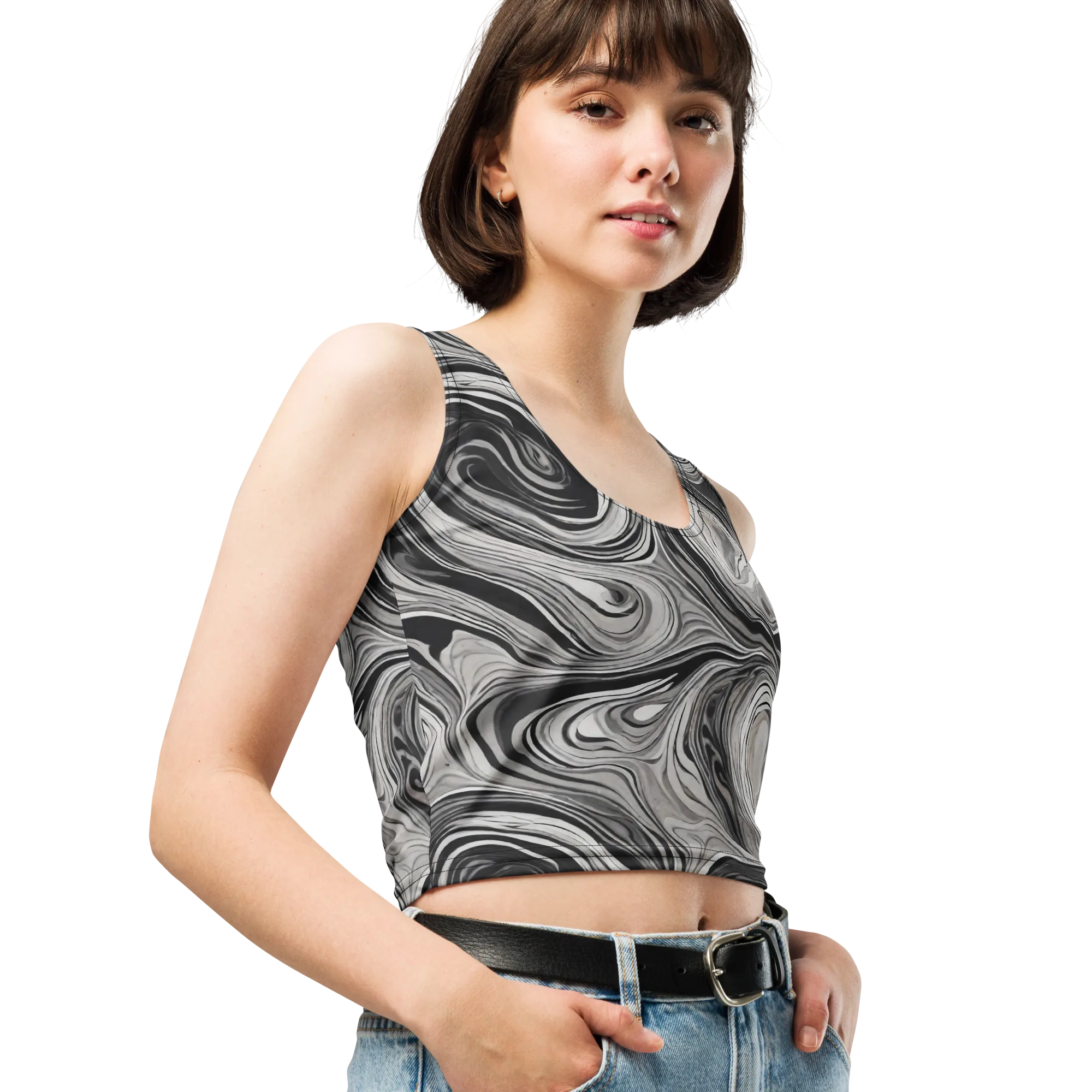 Monochrome Tide on Crop Top — Right Front