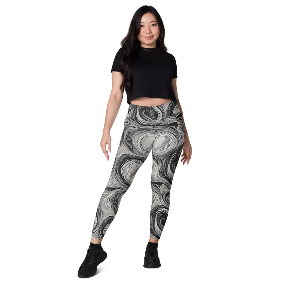Monochrome Tide on Leggings with Pockets — Front