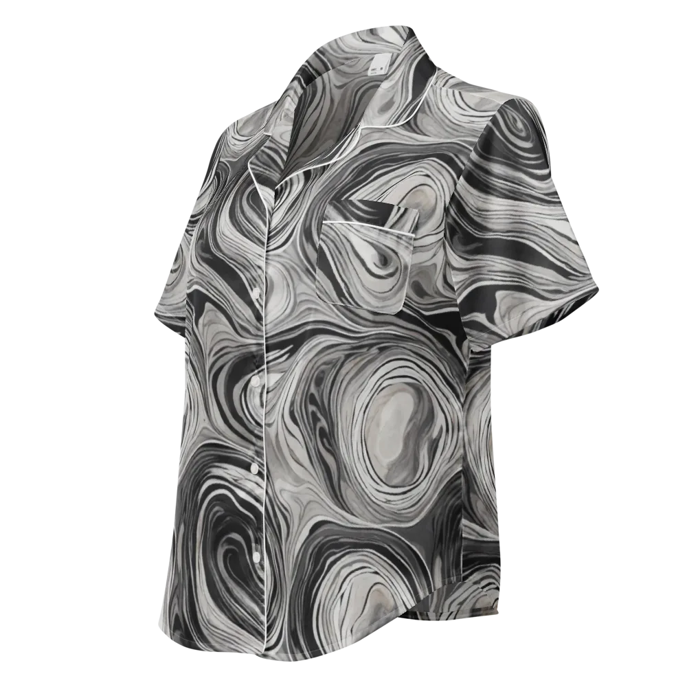 Monochrome Tide on Women's Short Sleeve Pajama Top — Left Front